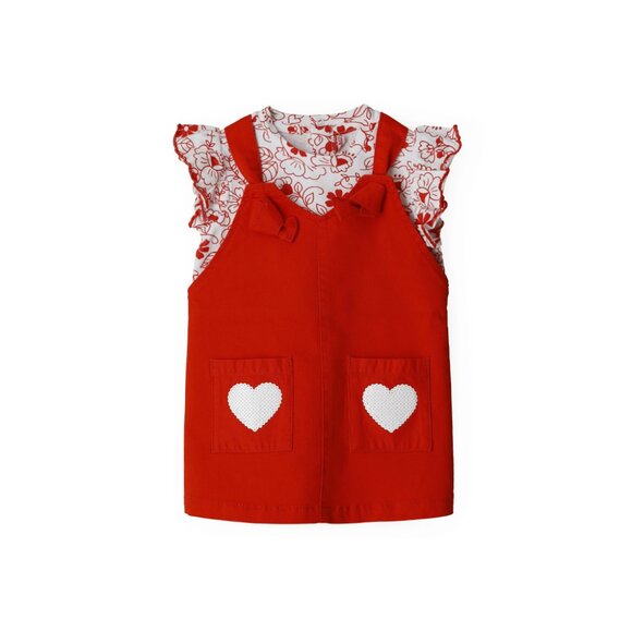 💥 SUMMER SALE - RED FLOWER FUN SEQUIN HEARTS OVERALL DRESS - BABY GIRL OVERALLS - Picture 3 of 9